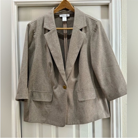 Carole Wren Jackets & Blazers - Carole Wren Jacket Tweed Business Casual Professional Blazer Beige Plus Size 1X